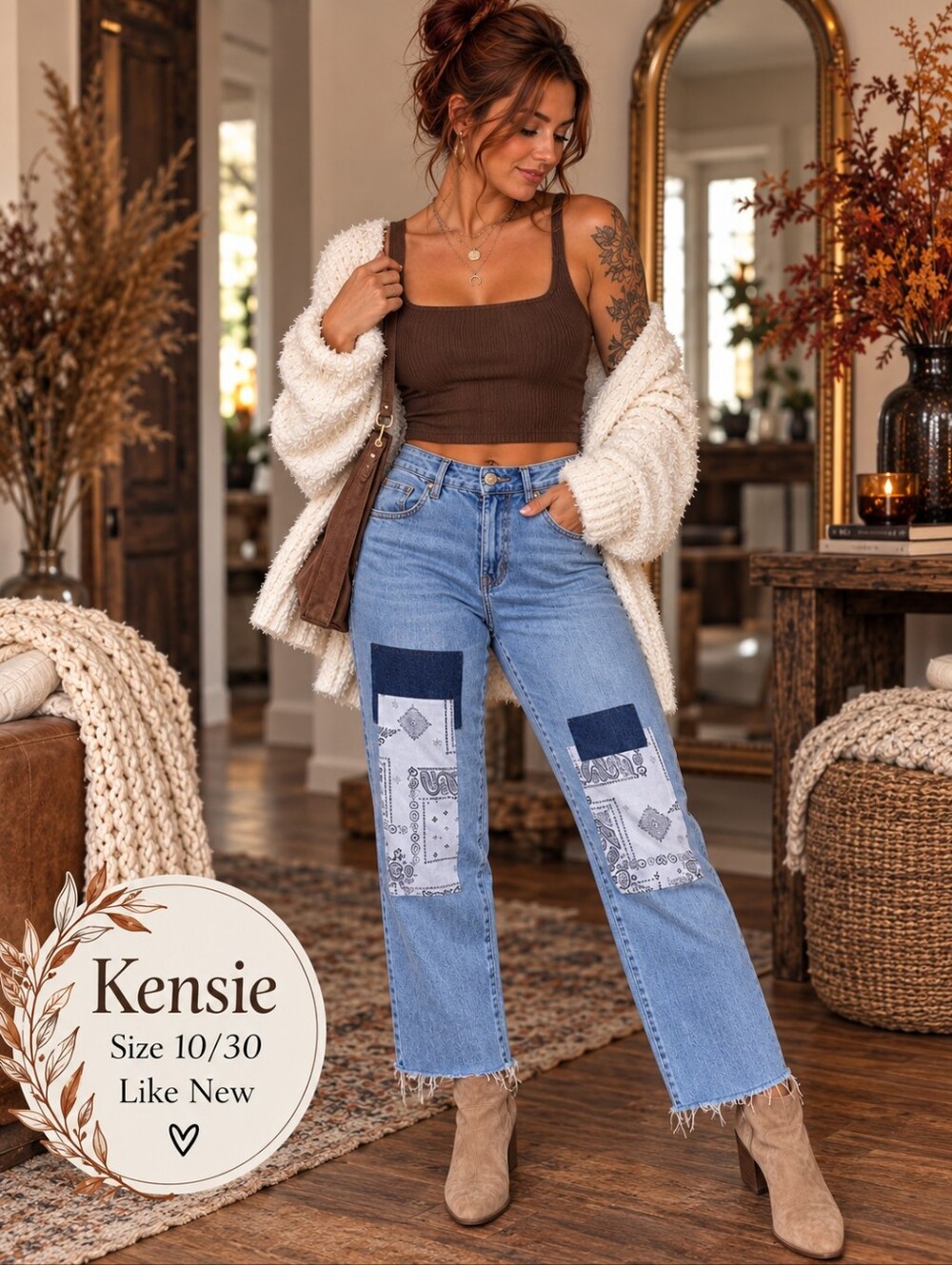 Kensie True Vintage Patchwork Straight-Leg Jeans | Size 10/30
